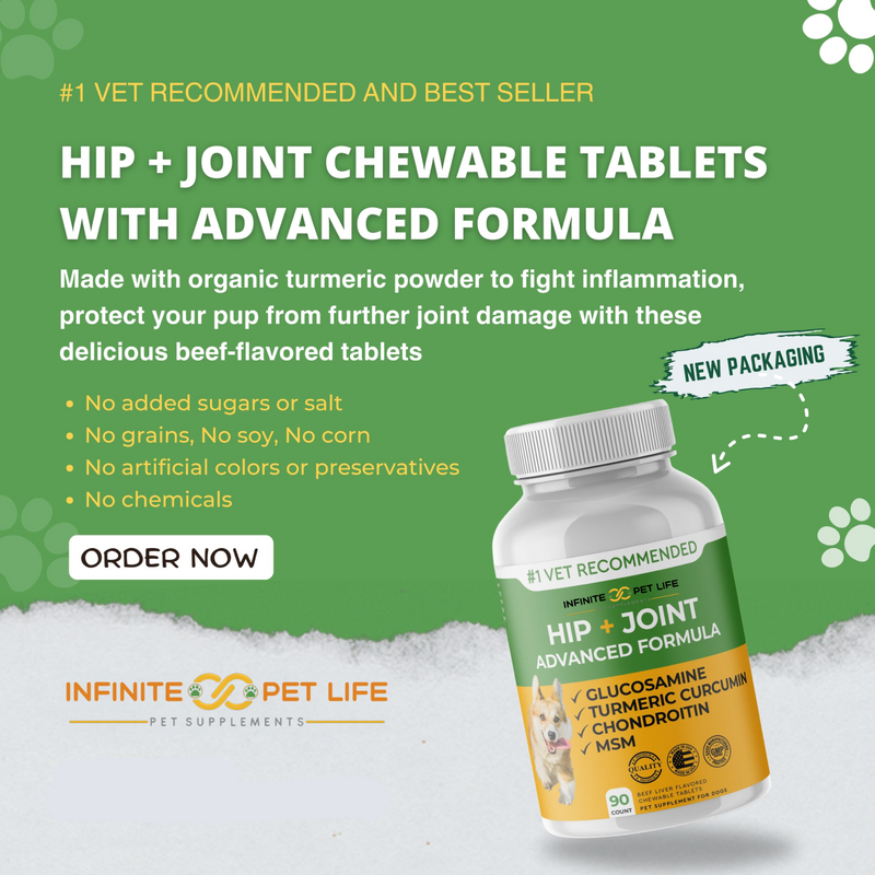 Hip & Joint Advanced Formula - 90 Mobility & Dog Joint Pain Relief Chews - Glucosamine, Chondroitin, MSM, & Turmeric for Superior Joint Health by Infinite Pet