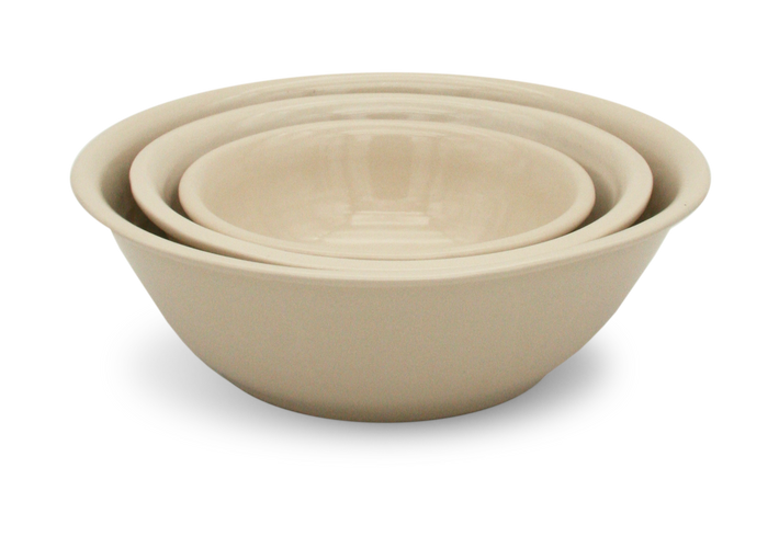 Three nested Bristol stoneware serving bowls in 8, 10 and 12 inch sizes