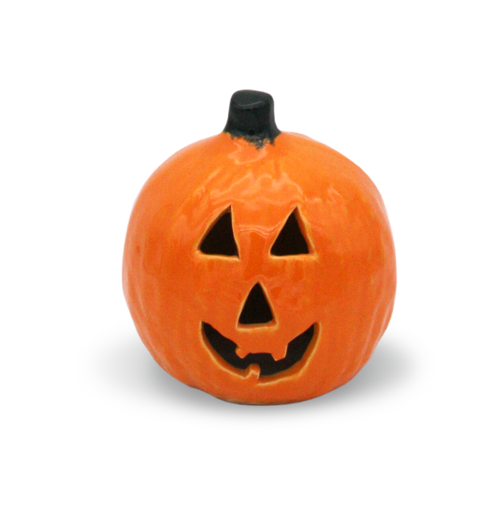 Small Orange Stoneware Jack-O-Lantern Pumpkin
