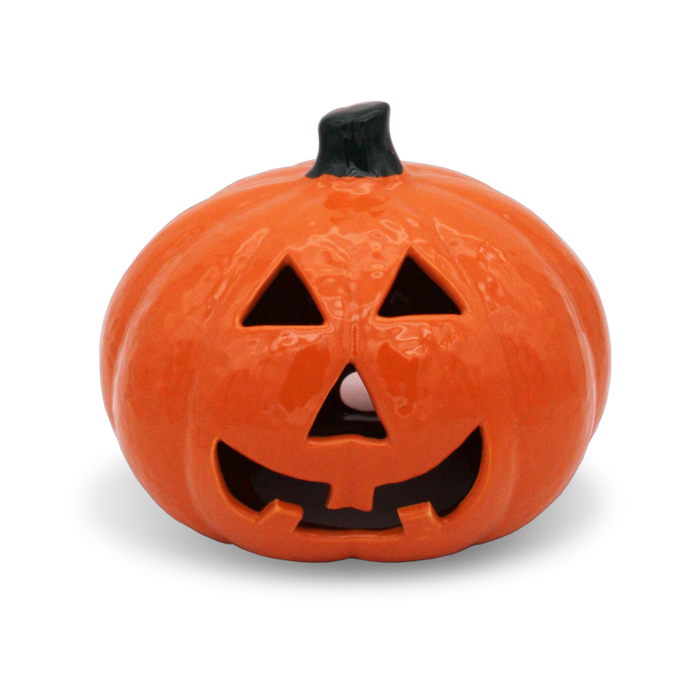 Large Orange Stoneware Jack-O-Lantern Pumpkin