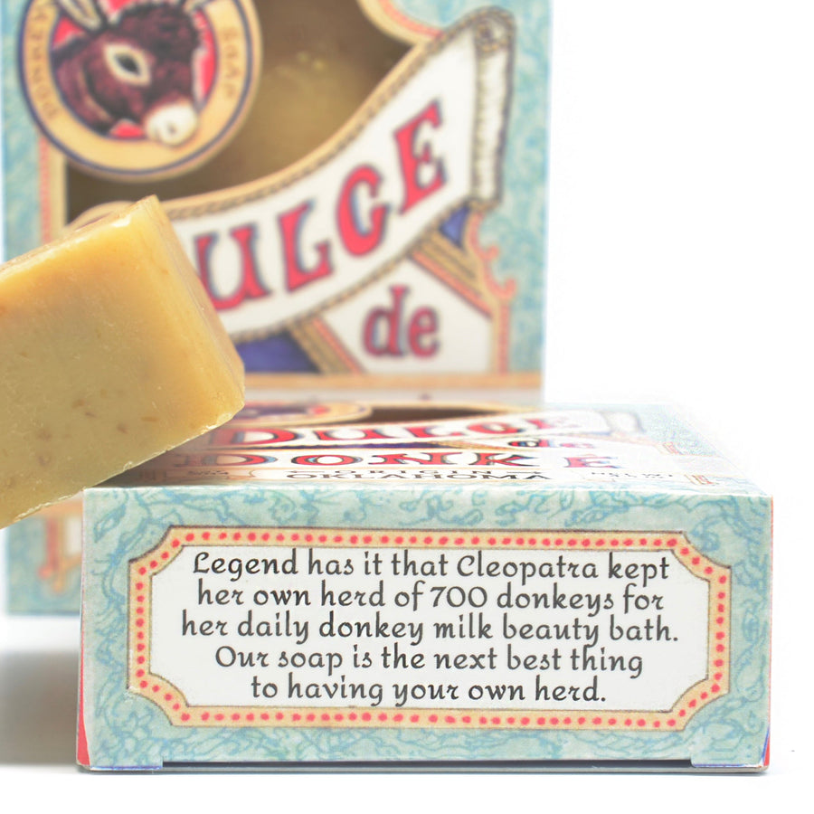 Close view of oat and honey soap and its printed box