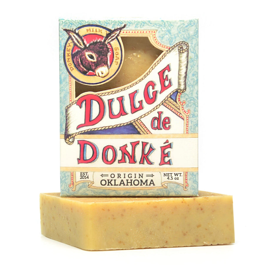 Oat and honey donkey milk soap bar with its branded box