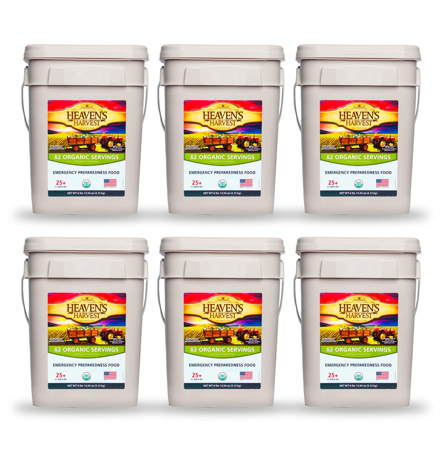 Six Heaven's Harvest organic emergency food buckets