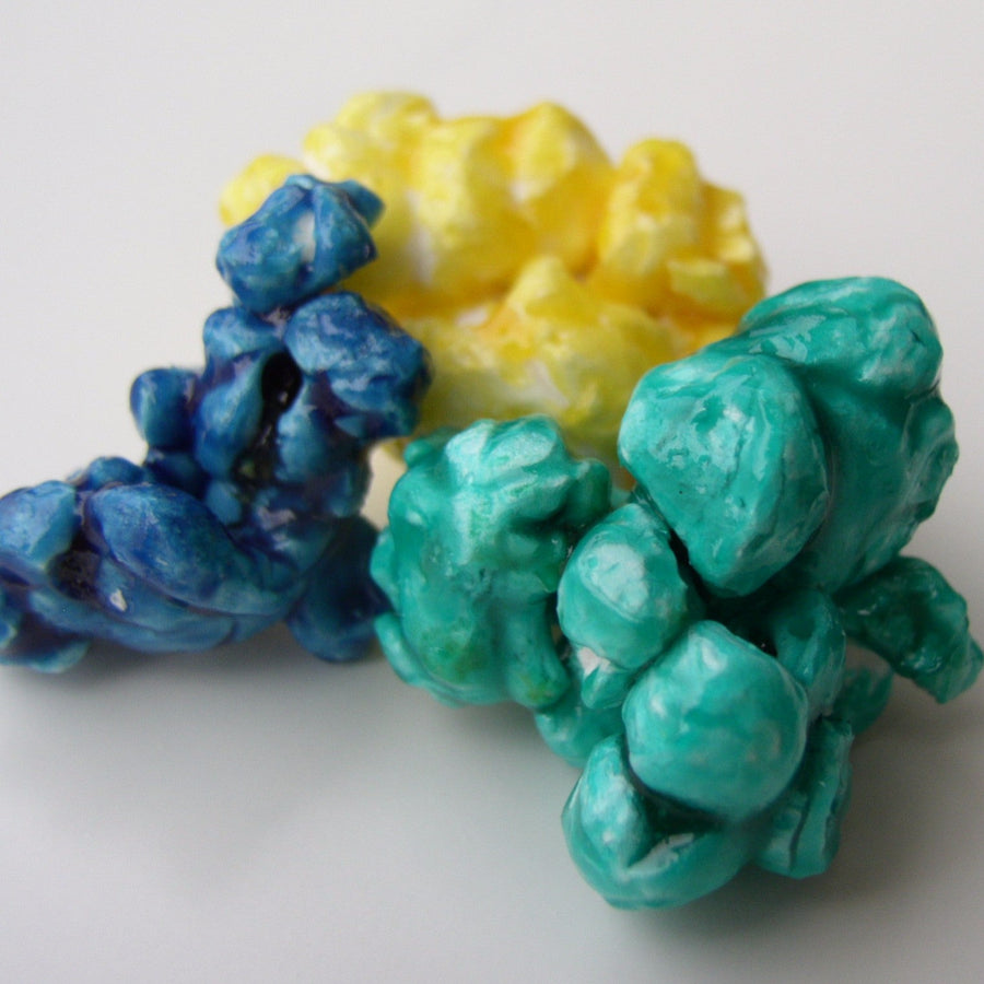 Blue, yellow and teal candy-coated popcorn
