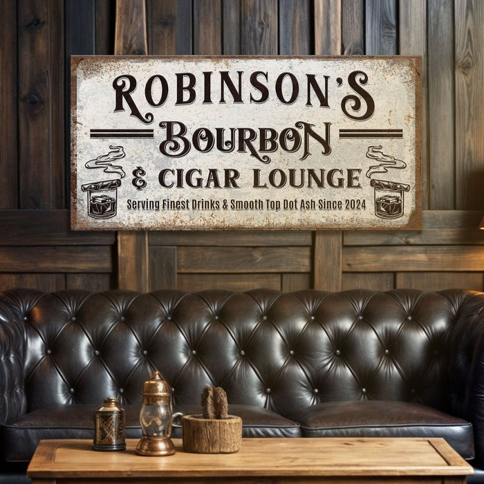 Personalized Bourbon And Cigar Bar Sign