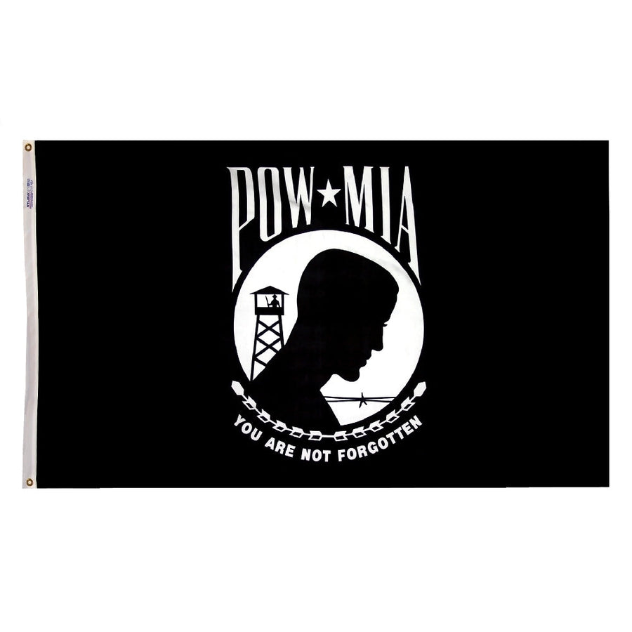 POW/MIA flag made in USA with black and white You Are Not Forgotten design
