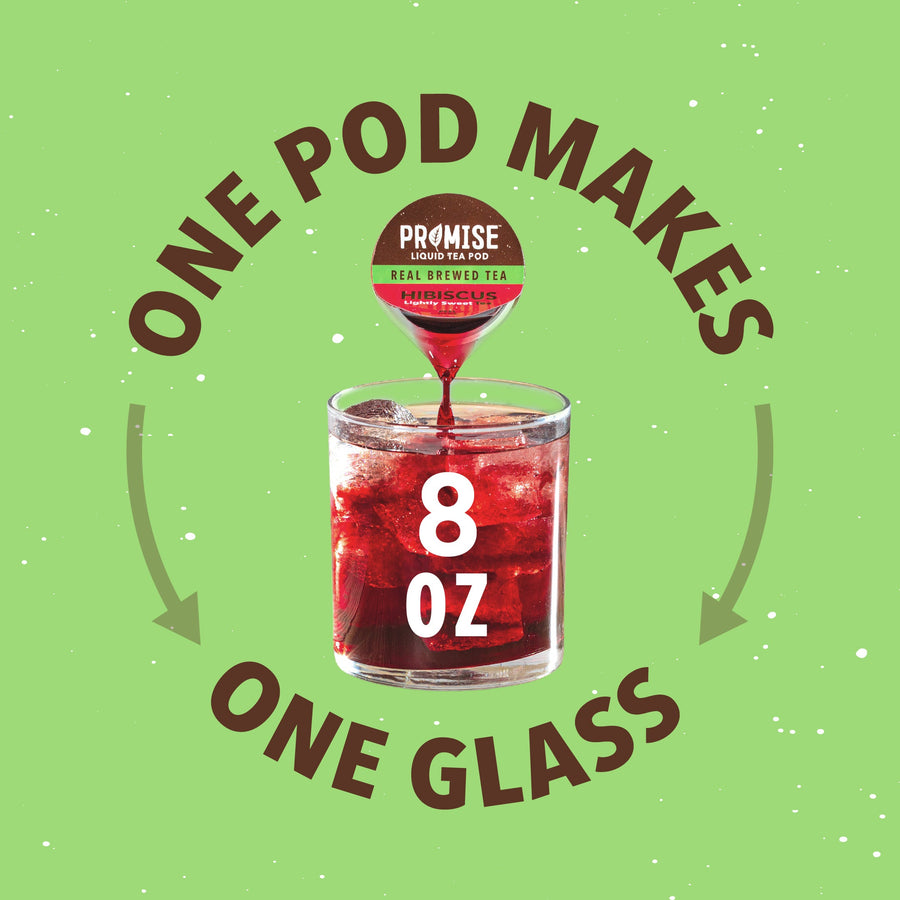 Graphic showing one hibiscus pod makes an 8 oz glass