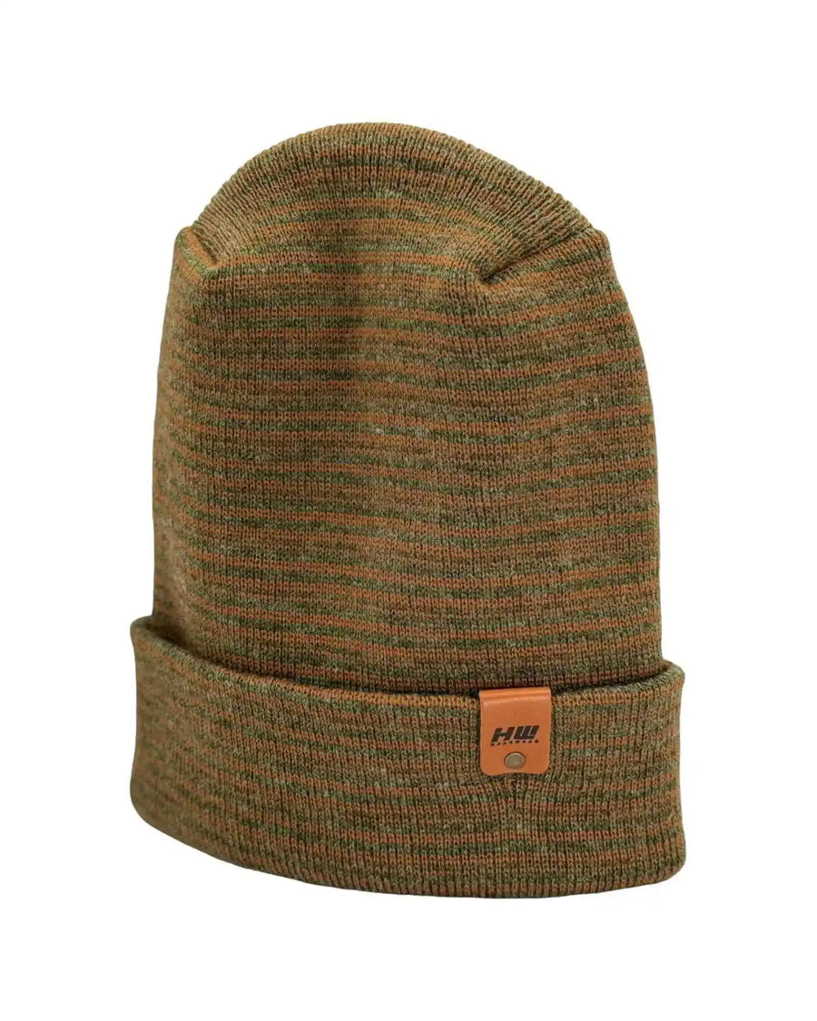 Patented H Stitch Contrast Cuffed Beanie, Brown and Green