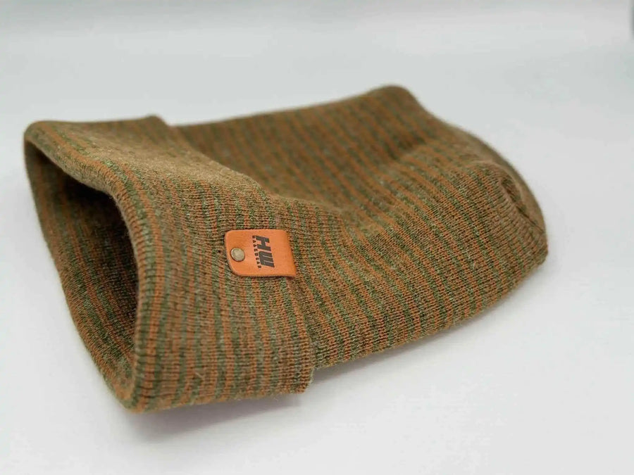 Patented H Stitch Contrast Cuffed Beanie, Brown and Green