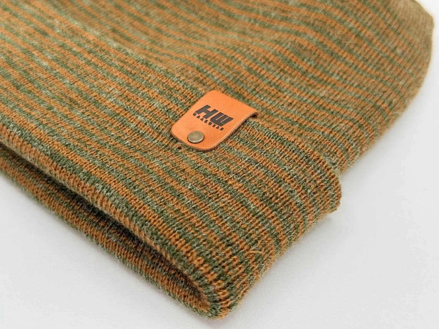 Patented H Stitch Contrast Cuffed Beanie, Brown and Green