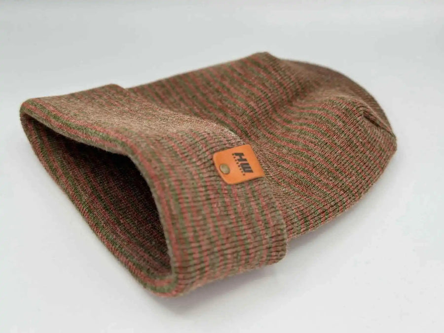Patented H Stitch Contrast Cuffed Beanie, Burgundy and Green