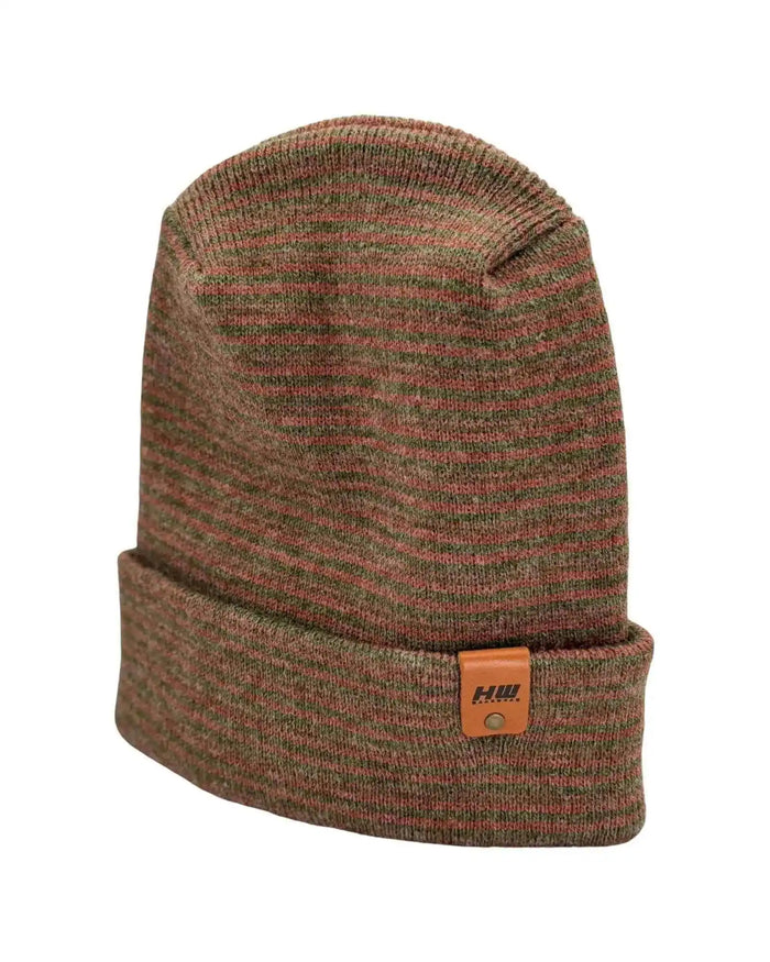 Patented H Stitch Contrast Cuffed Beanie, Burgundy and Green
