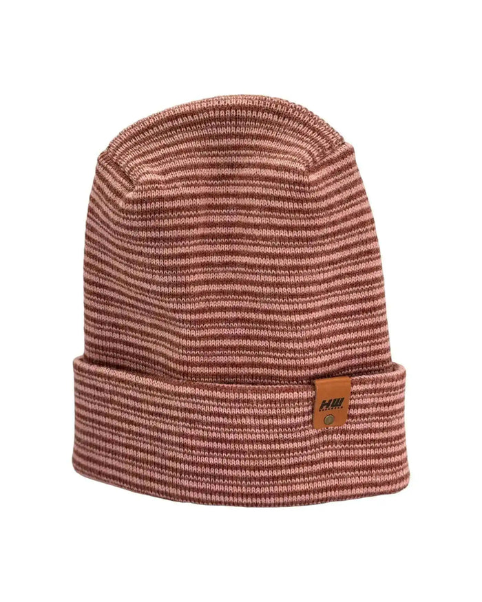 Patented H Stitch Contrast Cuffed Beanie, Burgundy and Pink