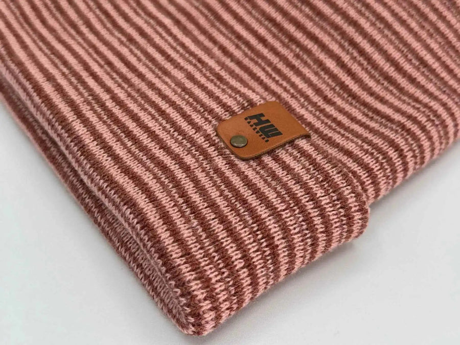 Patented H Stitch Contrast Cuffed Beanie, Burgundy and Pink