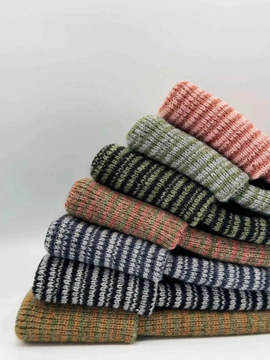 Patented H Stitch Contrast Cuffed Beanie, Gray and Denim Blue