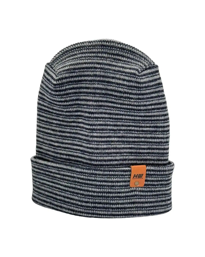 Patented H Stitch Contrast Cuffed Beanie, Gray and Denim Blue