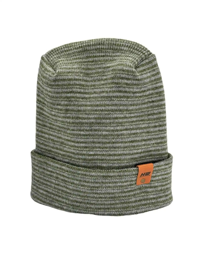 Patented H Stitch Contrast Cuffed Beanie, Gray and Green