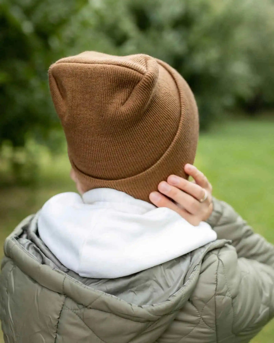Patented H Stitch Cuffed Beanie, Camel Brown