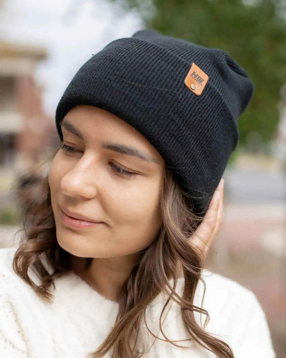 Patented H Stitch Cuffed Beanie, Charcoal Black