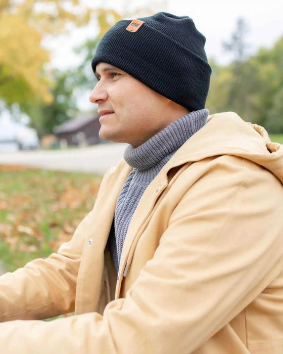 Patented H Stitch Cuffed Beanie, Charcoal Black