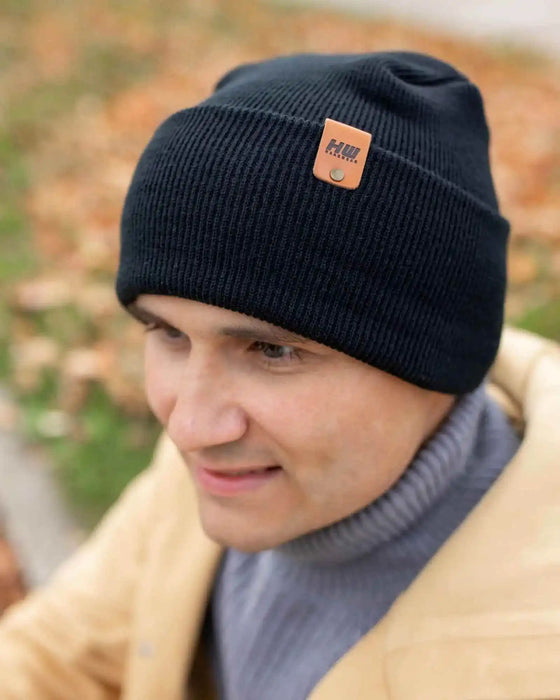 Patented H Stitch Cuffed Beanie, Charcoal Black