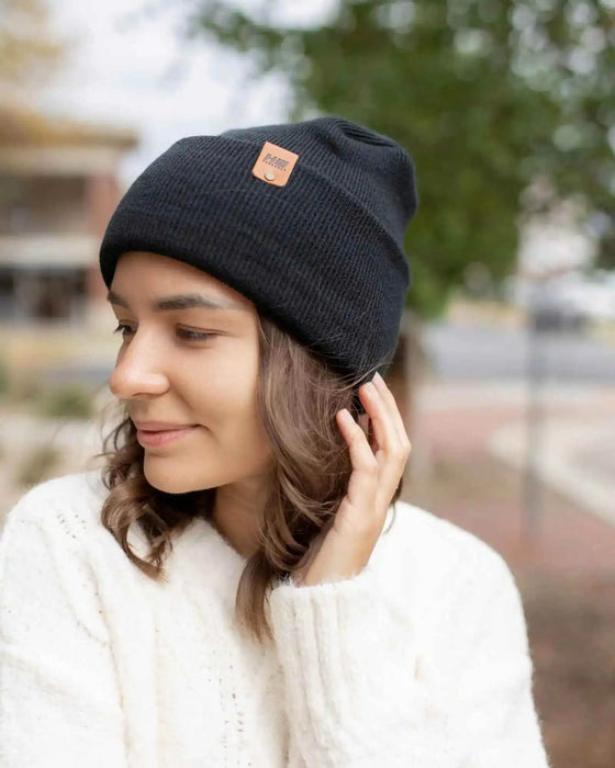 Patented H Stitch Cuffed Beanie, Charcoal Black