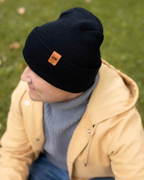 Patented H Stitch Cuffed Beanie, Midnight Black