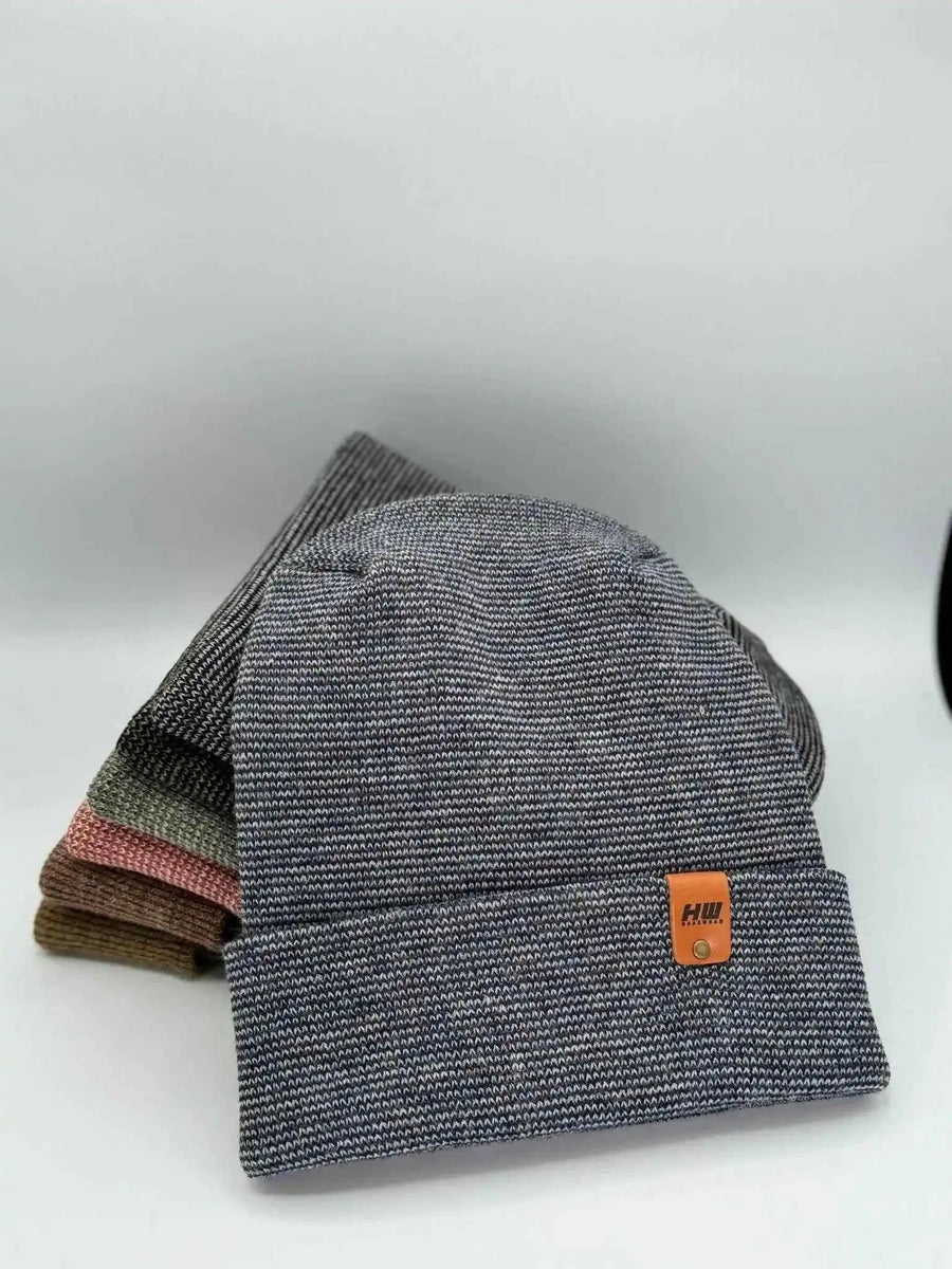 Patented H Stitch Fusion Cuffed Beanie, Gray and Denim Blue