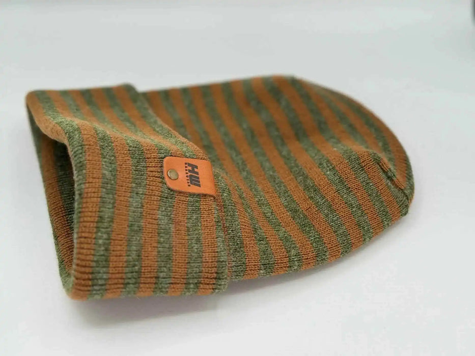 Patented H Stitch RoRo Cuffed Beanie, Brown and Green