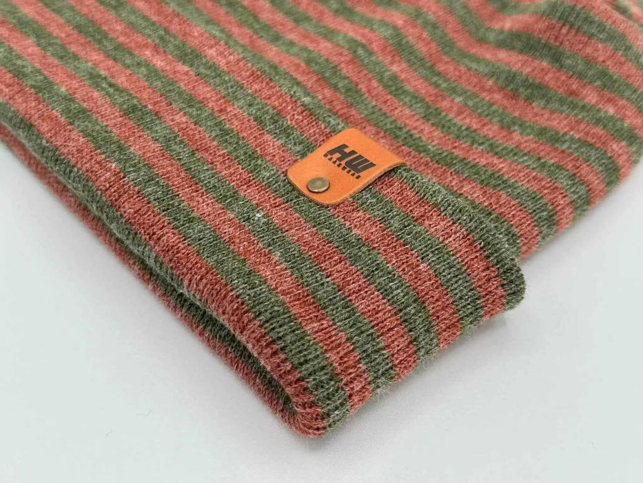 Patented H Stitch RoRo Cuffed Beanie, Burgundy and Green