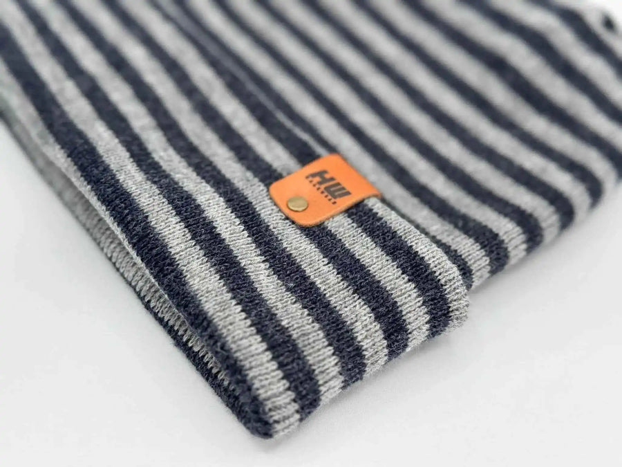 Patented H Stitch RoRo Cuffed Beanie, Gray and Denim Blue