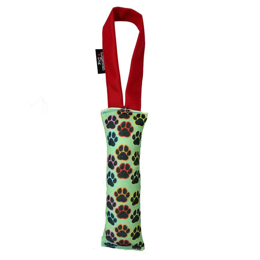 Colorful Paws fire hose dog tug with red handle