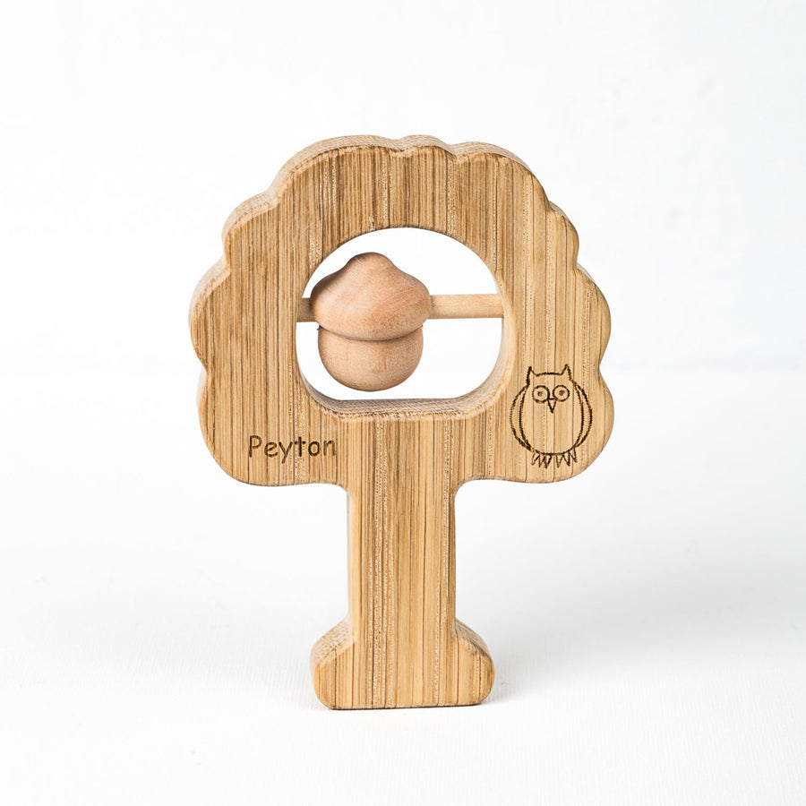 Oak-tree-shaped wooden baby rattle