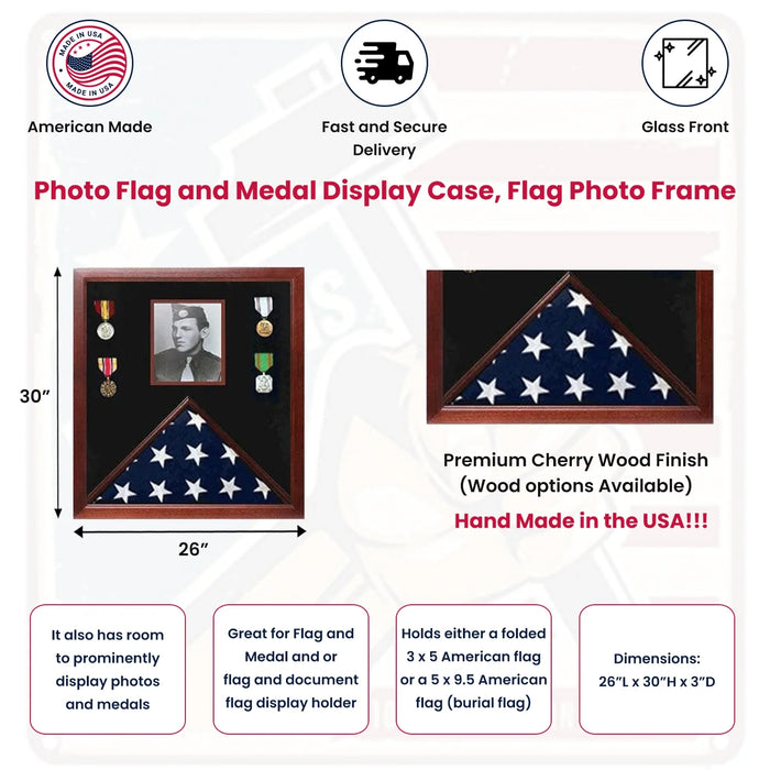 Photo Flag and Medal Display Case, Flag and Photo Frame by The Military Gift Store