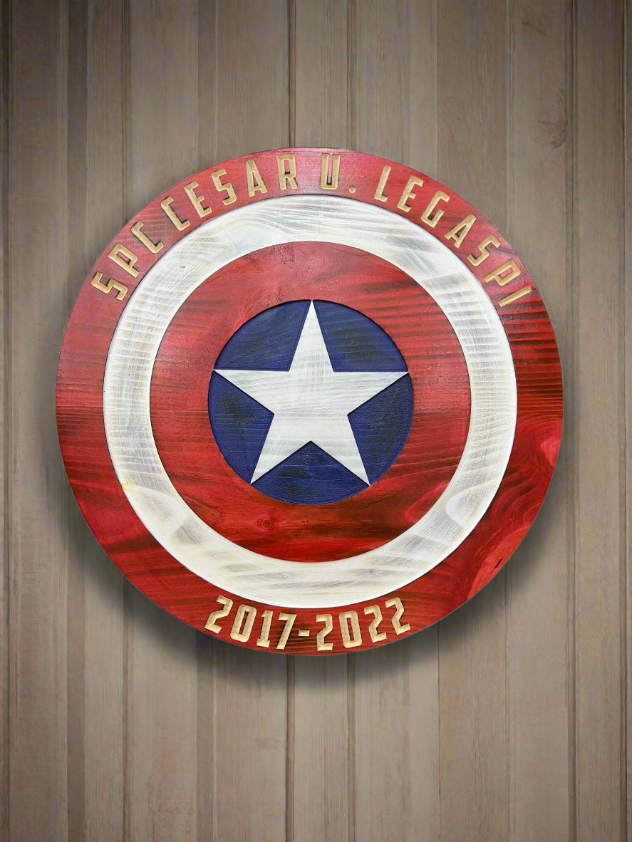 Custom Captain-Inspired LED Shield with Personalized Engraving and Color-Changing Backlight