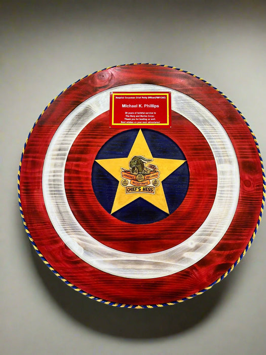 Custom Captain-Inspired LED Shield with Personalized Engraving and Color-Changing Backlight