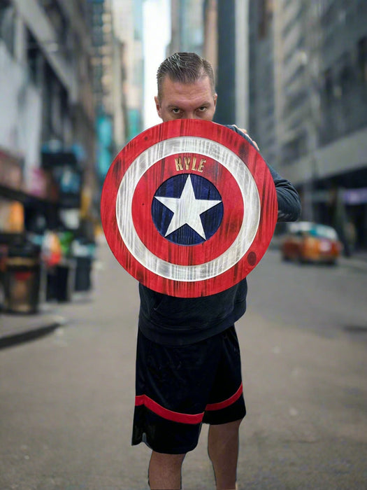 Custom Captain-Inspired LED Shield with Personalized Engraving and Color-Changing Backlight