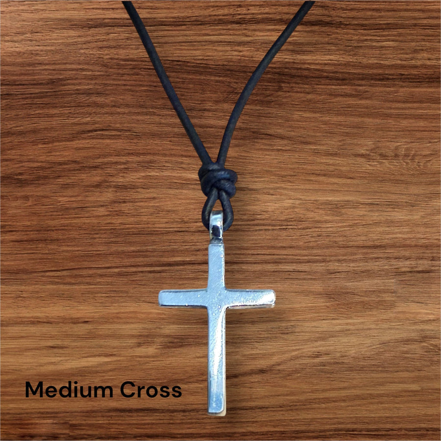 Medium Classic Cross pendant and knotted leather cord