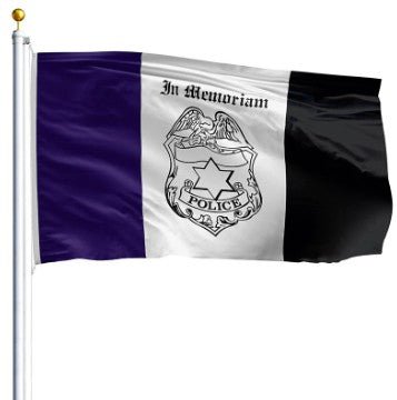 3' x 5' Police Mourning Flag in black 200-denier nylon with sewn blue line, Made in USA