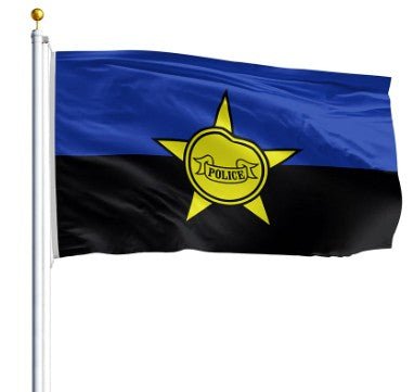 3x5 Police Remembrance Flag with sewn blue line on black nylon, made in USA