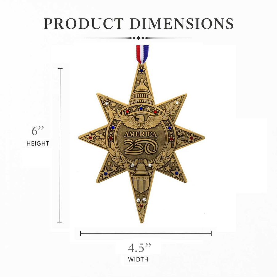 Product dimension guide for America250 Sea to Shining Sea Ornament (Bronze and Crystals)