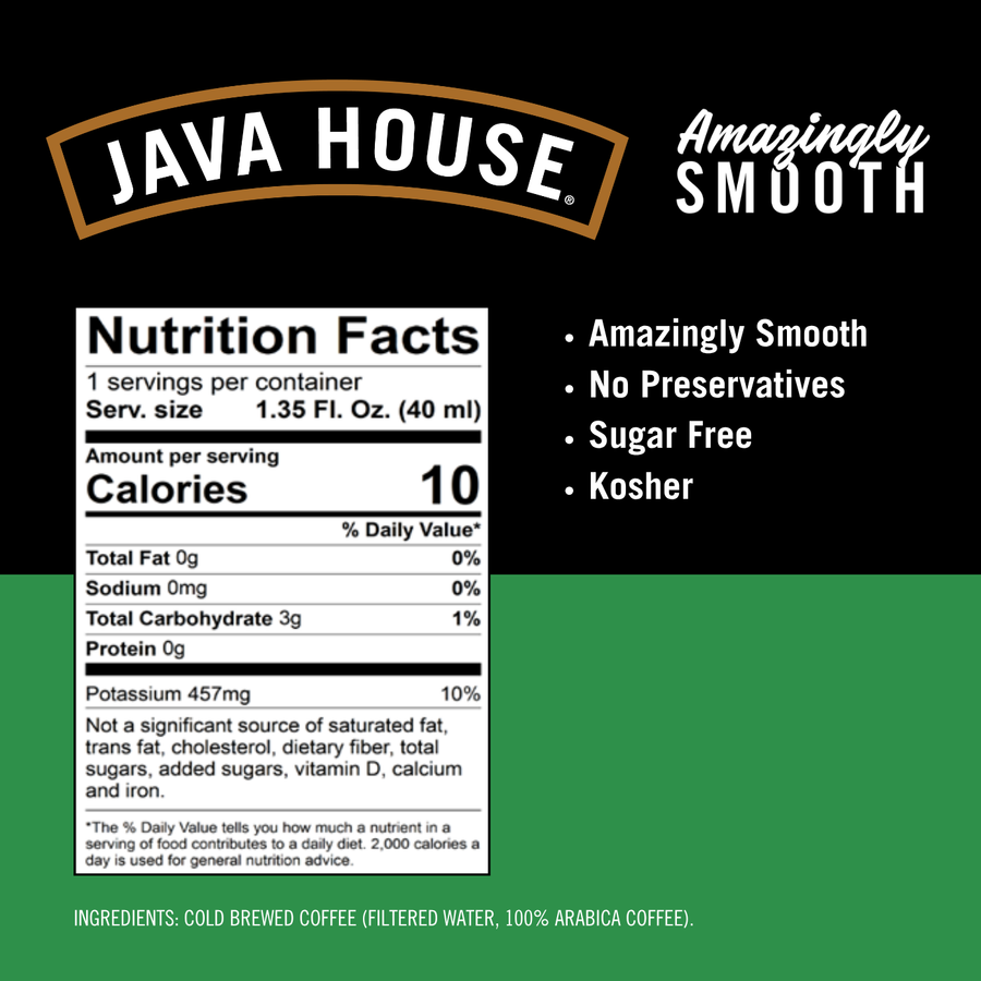 Decaf coffee nutrition and ingredient panel