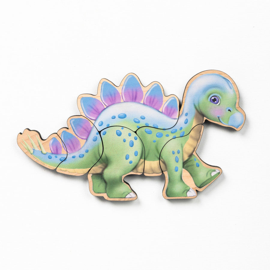 Green and blue Stegosaurus magnetic wooden puzzle