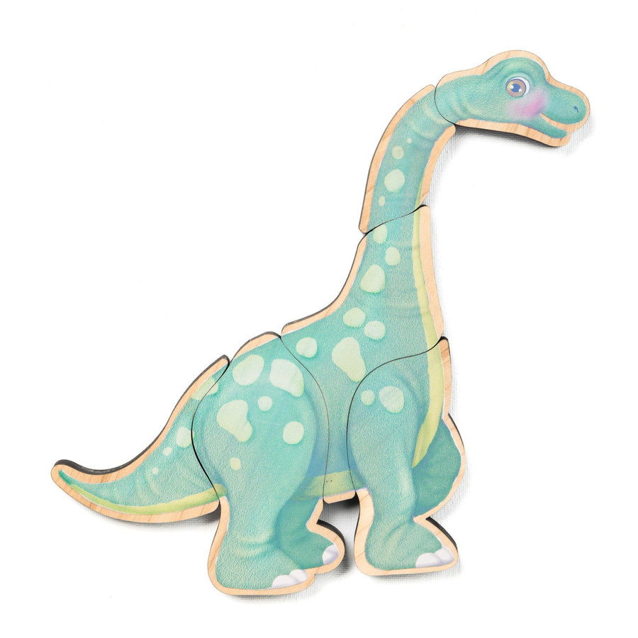 Green long-necked dinosaur magnetic wooden puzzle