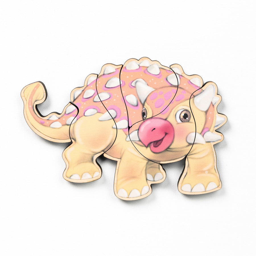 Pink and yellow Ankylosaurus magnetic wooden puzzle