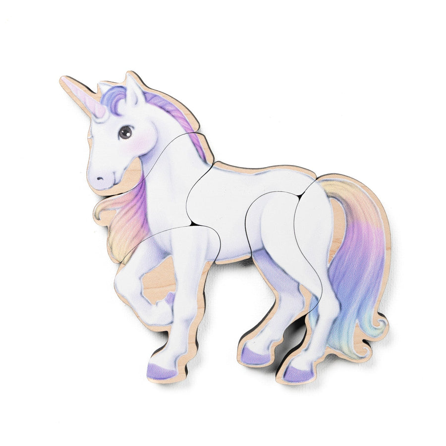 White unicorn magnetic wooden puzzle character