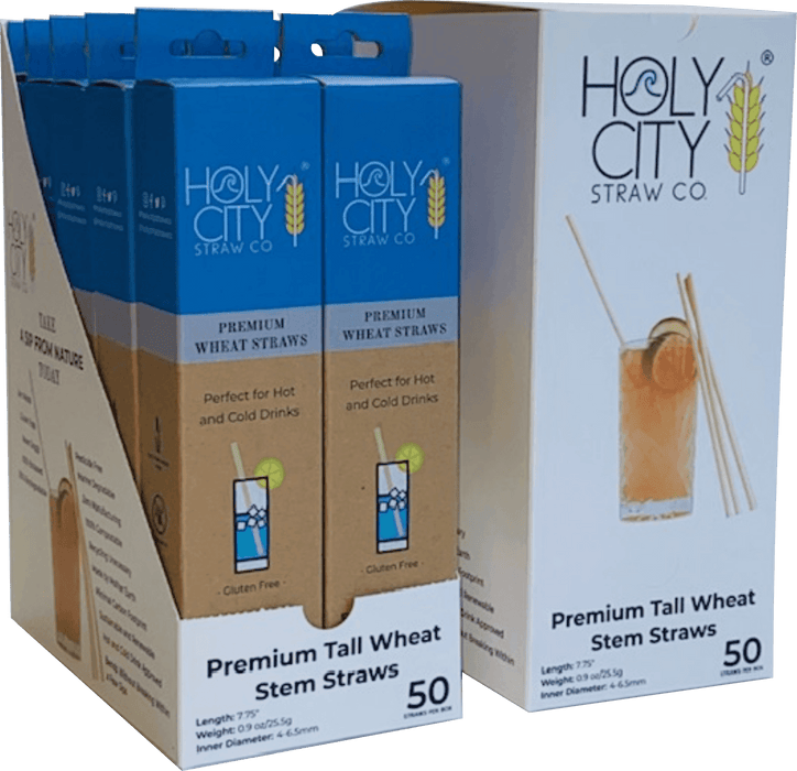 Holy City Straw Tall Wheat Drinking Straws | Inner Pack | 10 x 50ct. Boxes by Farm2Me