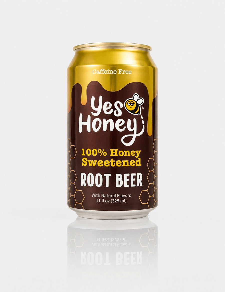 Yes Honey Root Beer can on a white background