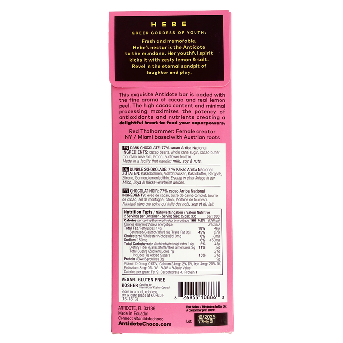 Antidote Chocolate HEBE: ROSE SALT + LEMON - 12 Bars by Farm2Me