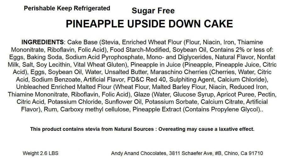 Andy Anand Sugar-Free Chocolate Pineapple Upside-Down Cake, 9-Inch, 2.6 lb – Keto & Diabetic-Friendly, Birthday & Celebration Gift Box